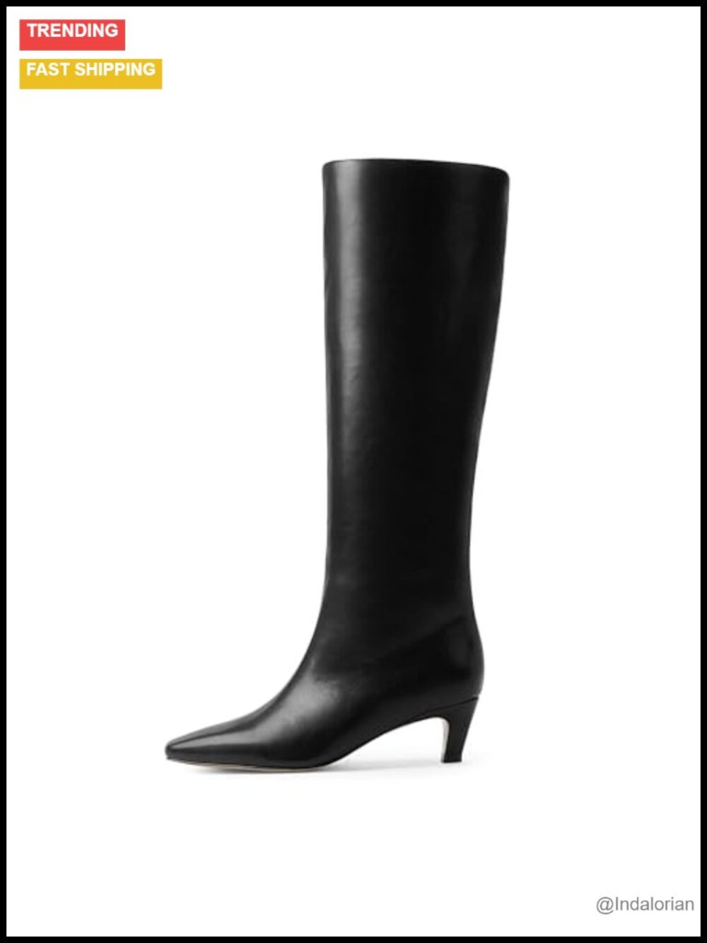 Women's Square Toe Kitten Heel Knee High Boots Faux Leather